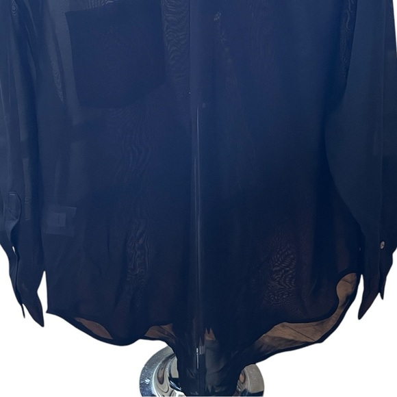 NWT Bar iii Long Sleeve Collared Button Front Blouse SP Black Sheer Relaxed Fit - Picture 6 of 14